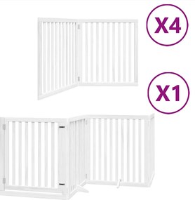 vidaXL Poartă câini pliabilă cu ușă 12 panouri, alb, 960 cm, lemn plop