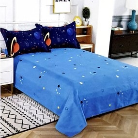 Lenjerie de pat 2 persoane, bumbac finet, 6 piese, 2 fete, planete, SP535