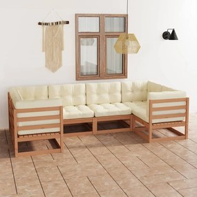 3077297 vidaXL Set mobilier grădină, perne, 9 piese, maro miere lemn masiv pin