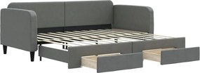 vidaXL Pat de zi cu extensie și sertare, gri închis, 90x200 cm textil