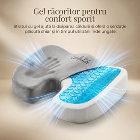 Perna ortopedica sezut ORTO COCCIS Gel Catifea, spuma cu memorie si gel racoritor, Gri