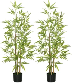 HOMCOM Set Plante Bambus Artificiale cu 3 Trunchiuri cu Ghiveci, Plante Artificiale din PP și Metal, 15x15x120 cm, Verde | Aosom Romania