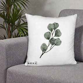 Perna Decorativa Ramura Eucalipt Acuarela, 40x40 cm, Alb Pufos, Husa Detasabila, Perna Inclusa, BEKZ®