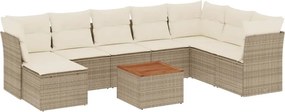 vidaXL Set canapele de grădină, 9 piese, cu perne, bej, poliratan
