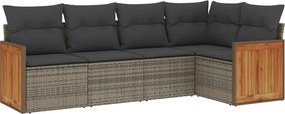 vidaXL Set canapea de grădină cu perne, 5 piese, gri, poliratan