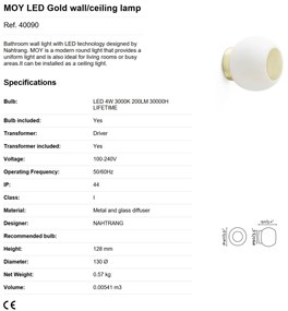 Aplica LED perete/tavan pentru baie IP44 MOY aurie