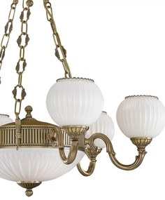 Candelabru cu 6 brate clasic design italian din alama, sticla 9250 RA-L. 9250/6+2