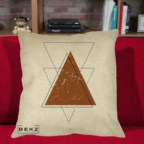 Perna Decorativa Geometric Triunghiuri Sacred, 40x40 cm, Crem, Husa Detasabila, Perna Inclusa, BEKZ®
