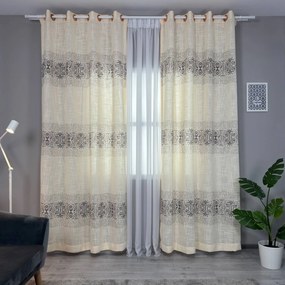 Set două Draperii (Opacitate 60%), din In texturat, cu Model imprimat, Gata lucrate (Inele galerie), Culoare Bej + Gri, Dimensiuni draperie 160x260 cm (x2), Brand Originalio