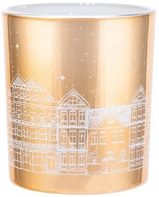 Altom Sfeșnic din sticlă Winter town auriu,diametru 9 x 10 cm