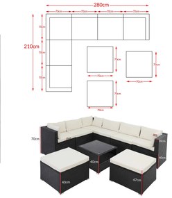 Deuba Set rattan de gradina XXL - perne negre/crem
