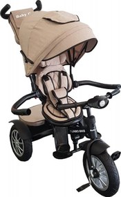 Tricicleta cu copertina Baby Care™ Turbo Bike , Cu far luminos, Roti din cauciuc, Pozitie somn, Pedale si maner pentru parinti, Scaun reversibil cu