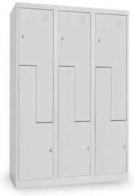 Dulap metalic Z, 3 compartimente, 120 x 50 x 180 cm, blocare cu rotire, gri deschis - ral 7035