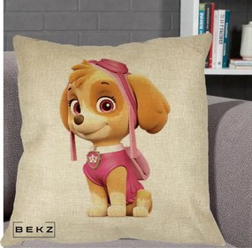 Perna Personalizata Skye PAW Patrol Roz, 40x40 cm, Crem, Husa Detasabila, Perna Inclusa, BEKZ®