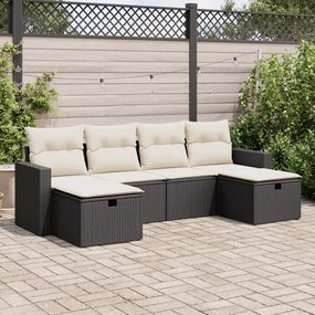 3325422 vidaXL Set mobilier de grădină cu perne, 6 piese, negru, poliratan