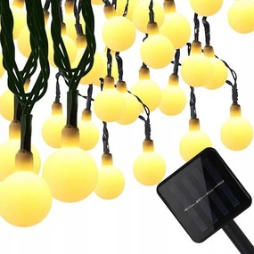 Ghirlandă solară decorativă, 50 LED, 8 funcții, 500 mAh, 9,5 m, IP67, alb cald