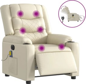 vidaXL Fotoliu electric de masaj rabatabil, crem, piele ecologică