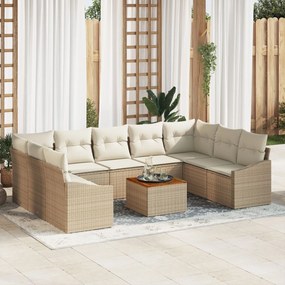 vidaXL Set de canapele de grădină de 10 piese cu perne, din rattan sintetic beige, acacia