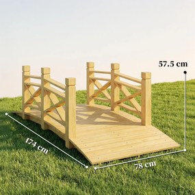 Outsunny Pod de grădină din lemn carbonizat curbat cu balustradă sigură și capacitate 200kg 174 x 78 x 57,5 cm Natural | Aosom Romania