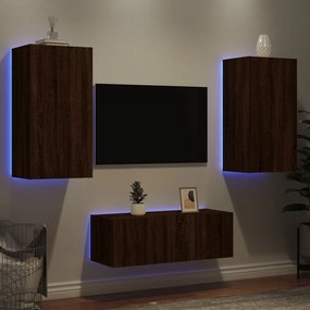 vidaXL Unități de perete TV cu LED-uri, 4 piese, stejar maro, lemn