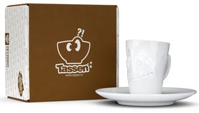 Ceașcă cu farfurie din porțelan pentru espresso, zâmbet 58products, 80 ml, alb