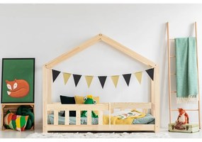 Pat pentru copii natural de tip casă din lemn de pin 90x200 cm Mila RMP – Adeko