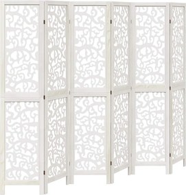vidaXL Paravan cameră 6 panouri, alb, lemn masiv paulownia