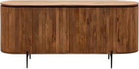 Bufet din lemn de mango, maro, cu 4 uși din lame verticale și picioare din metal negru, finisaj natural, 77 x 170 x 48 cm, „Ainigma”