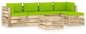 Set mobilier gradina cu perne, 6 piese, lemn verde tratat bright green and brown, 6