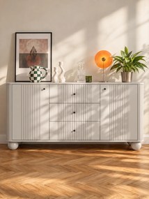 Comodă cu sertare Vesper 160 cm - cașmir / mânere negre / picioare rotunde
