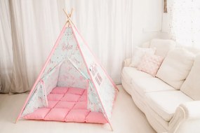 Set Cort de joaca teepee, Unicorn Heaven Pink, 120 x 120, salteluta si kit fixare