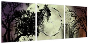 Tablou - Lună plină deasupra apei (cu ceas) (90x30 cm)