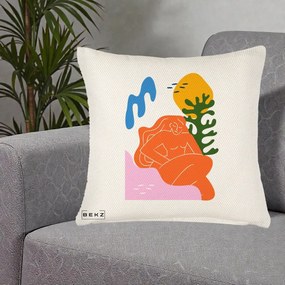 Perna Decorativa Femeie Portocalie Relaxata, 40x40 cm, Crem Reliefat, Husa Detasabila, Perna Inclusa, BEKZ®