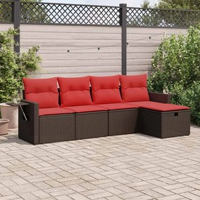 vidaXL Set canapele de grădină cu perne, 5 piese, maro, poliratan