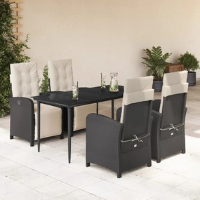 3212517 vidaXL Set mobilier de grădină cu perne, 5 piese, negru, poliratan