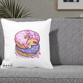Perna Decorativa Donuts Roz si Mov, 40x40 cm, Alba Mata, Husa Detasabila, Perna Inclusa, BEKZ®