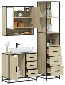 vidaXL Set mobilier de baie, 3 piese, stejar sonoma, lemn prelucrat
