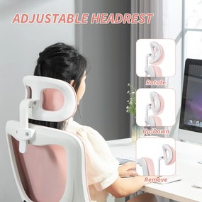 Vinsetto Scaun de Birou Ergonomic cu Tetieră Detașabilă Roz | Aosom Romania