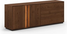 Comodă TV lemn masiv Aurora Iluminată Stejar Fumuriu, 185 × 43.5 × 60 cm