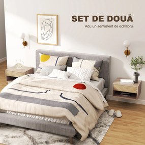 HOMCOM Set de 2 Noptiere Suspendate cu Sertar și Compartiment 37x32x21 cm Lemn Natural | Aosom Romania