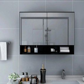 323605 vidaXL Dulap de baie cu oglindă și LED-uri, negru, 80x15x60 cm, MDF