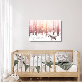 Tablou - Zebra în pădurea înzăpezită (90x60 cm)