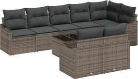vidaXL Set de canapele pentru grădină cu pernă 9 pcs Gri Rattan poli