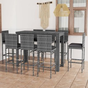 Set mobilier bar exterior cu perne antracit, 9 piese, poliratan Gri, Lungime masa 140 cm, 9