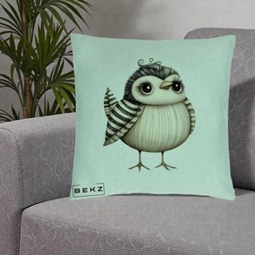 Perna Decorativa Pui Elegant Alb-Negru, 40x40 cm, Verde Menta, Husa Detasabila, Perna Inclusa, BEKZ®