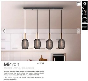 Lustra cu 4 pendule LED design modern Micron negru/auriu