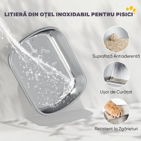 PawHut Litieră pentru Pisici Închisă din Oțel Inoxidabil XL cu Capac Detașabil | Aosom Romania
