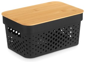 Recipient din plastic cu capac din bambus, 36 x 26 x 14 cm