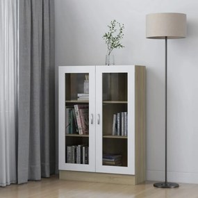 802755 vidaXL Dulap cu vitrină, alb&stejar Sonoma, 82,5 x 30,5 x 115 cm, PAL