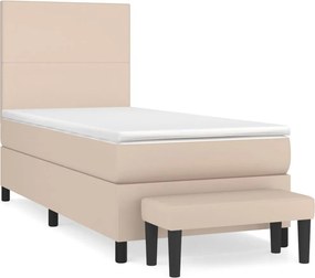 vidaXL Pat box spring cu saltea, cappuccino, 90x190 cm piele ecologică